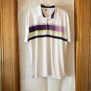 IZOD Golf Men’s Sz XXL White Purple Lime Grey Short Sleeve Button Up Shirt